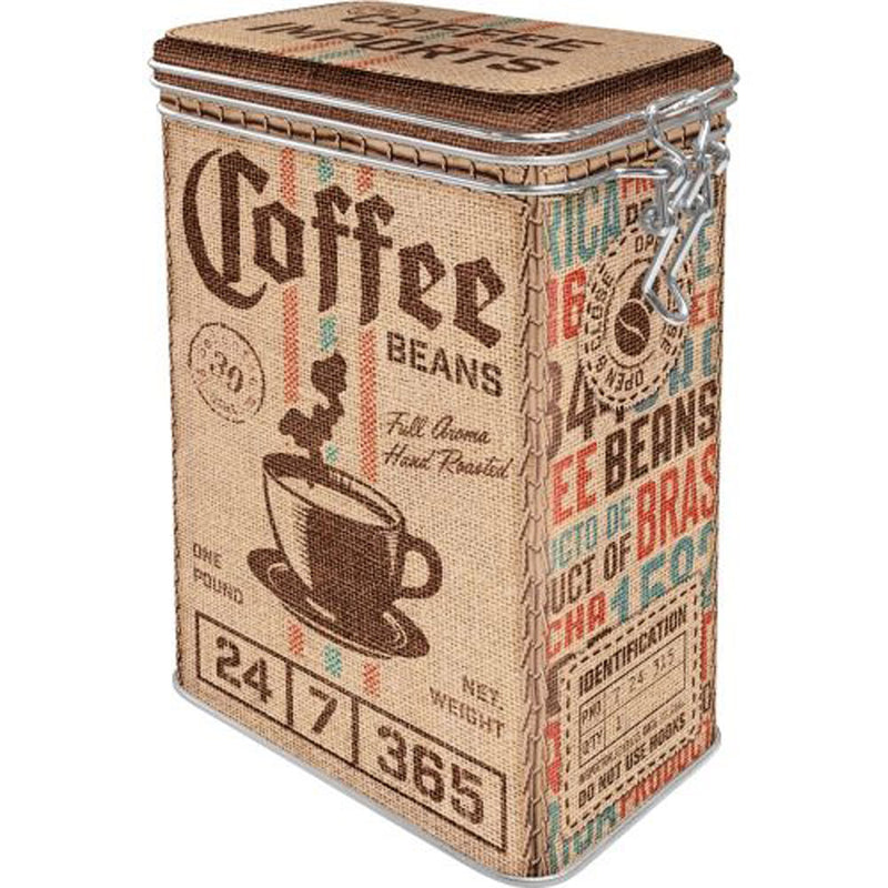 Coffee Theme Clip Top Tin (7.5x11x17.5cm)