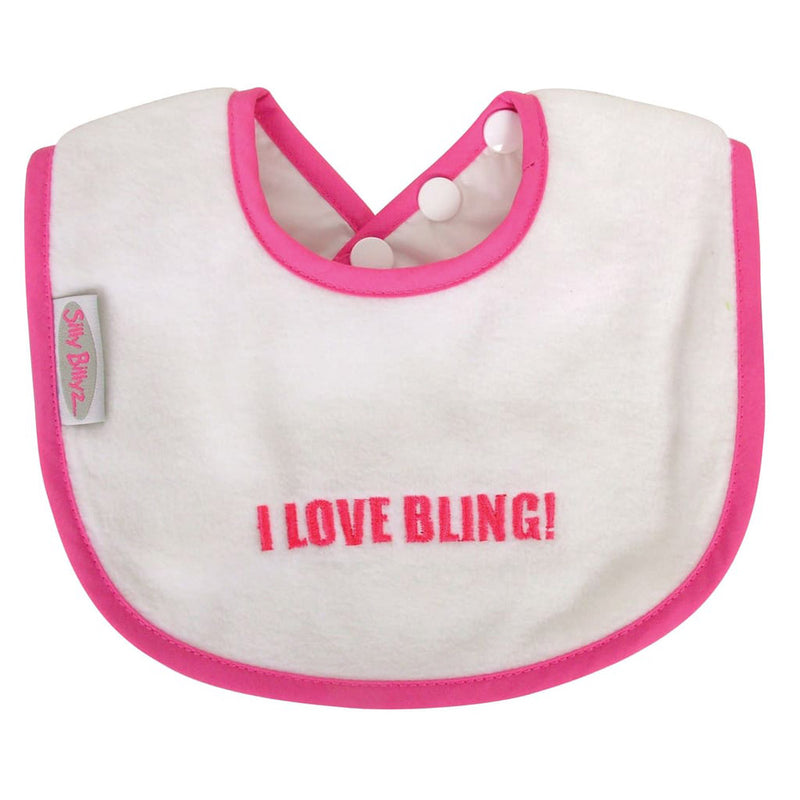 Silly Billyz I Love Bling Bling Bib (White/Cerise)