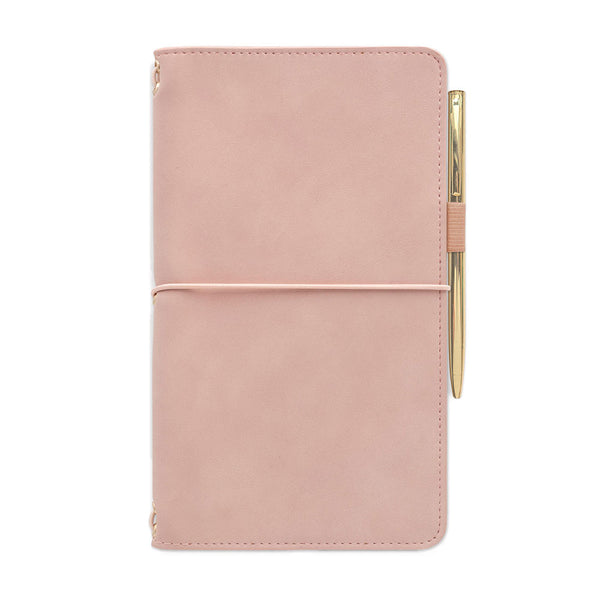 Vegan Suede Dusty Blush Folio with Pen and Cheetah Print