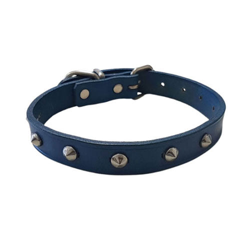 Leather Studded Collar (Blue)