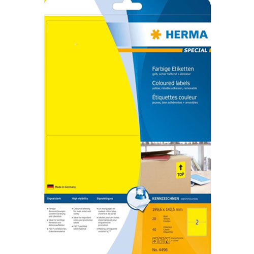 Herma Removable Colored Labels A4 20pc (199.6x143.5mm)