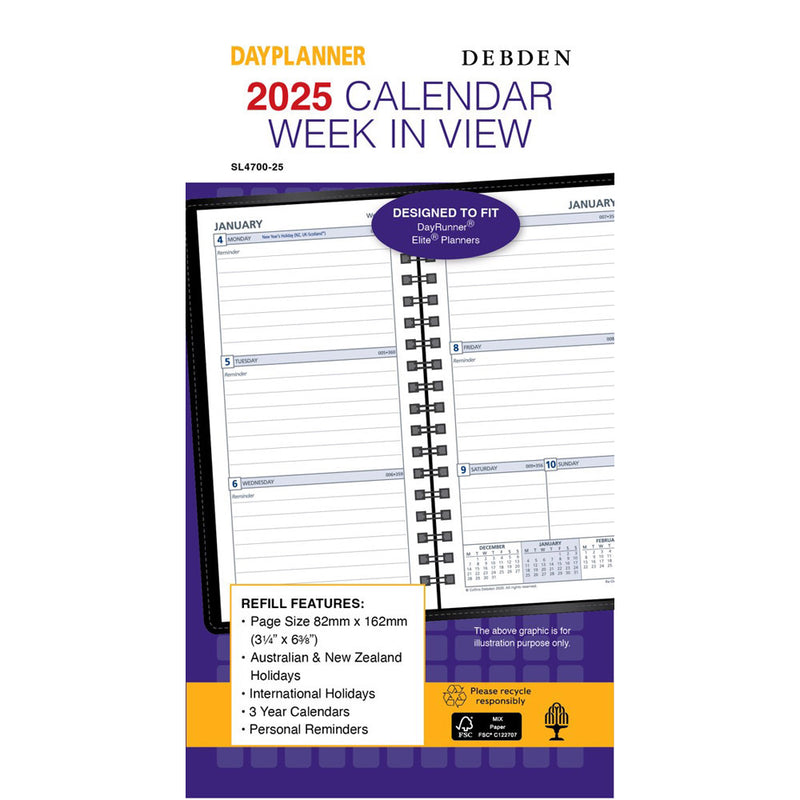 Debden Slimline 6-Ring WTV 2025 Dayplanner Refill (82x162mm)