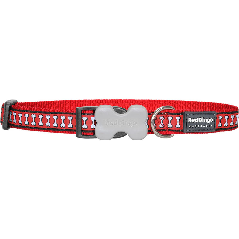  Collar para perro con diseño de huesos reflectantes (rojo)