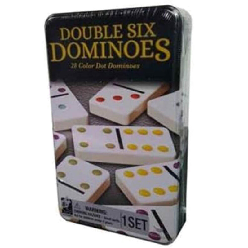 Traditions Dominoes Double 6 Coloured Dot Tin