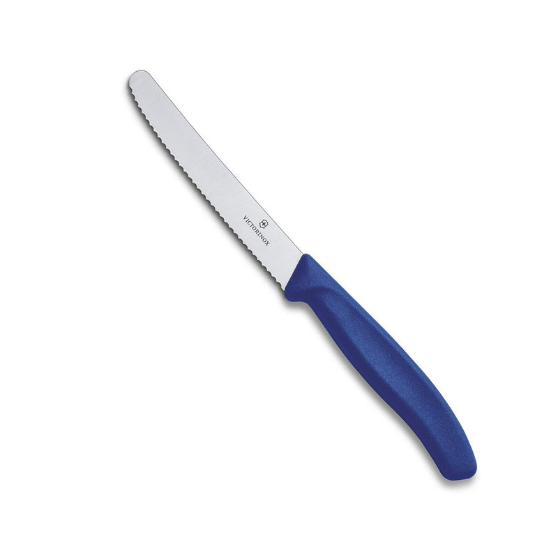 Cuchillo dentado clásico para carne y tomate con punta redonda (azul)