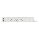Powerboard 4 Way (2xUSB 3.1A Surge White)