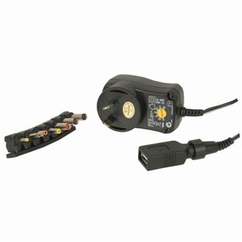 Adaptador de Corriente con 7 Enchufes y USB (3-12VDC)