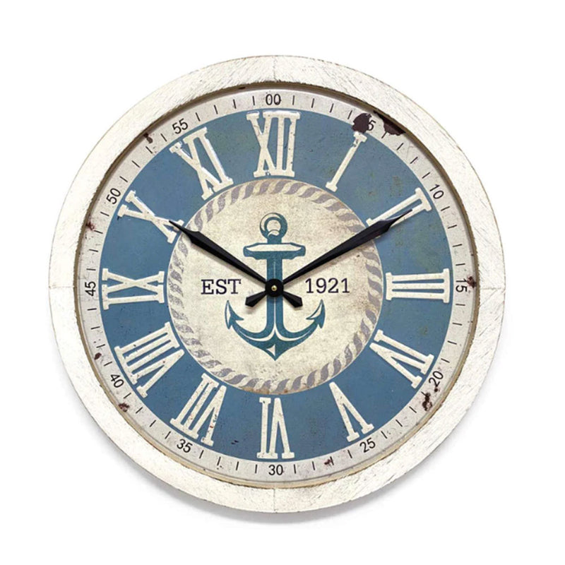Anchor Stamped Iron Wood Frame Wall Clock