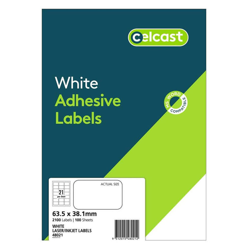 Celcast láser/etiquetas de inyección de tinta blanca (100pk)