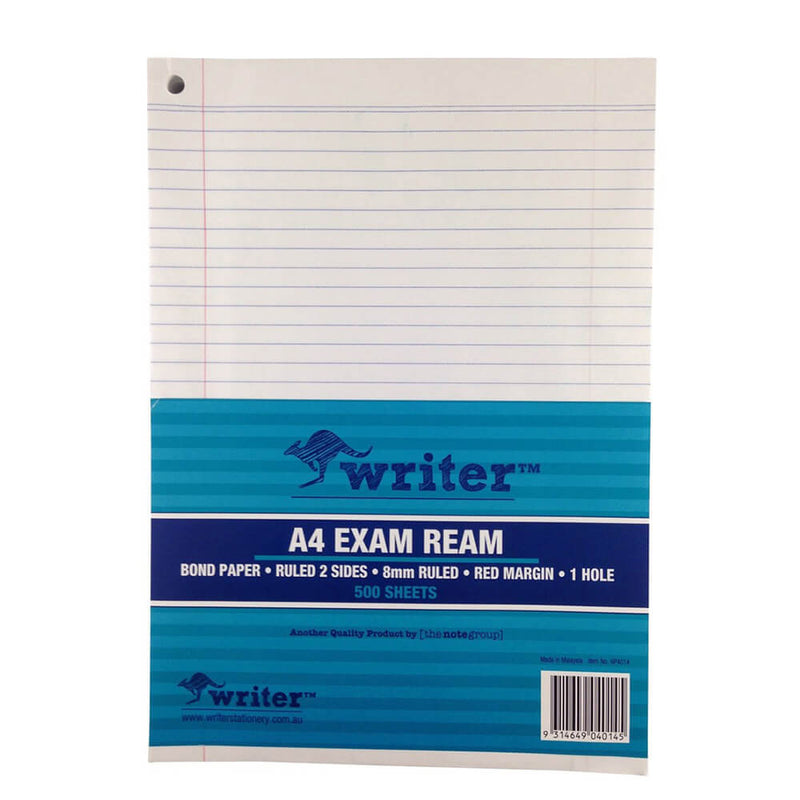  Papel de examen Writer A4 rayado de 8 mm con margen (55 g/m2)
